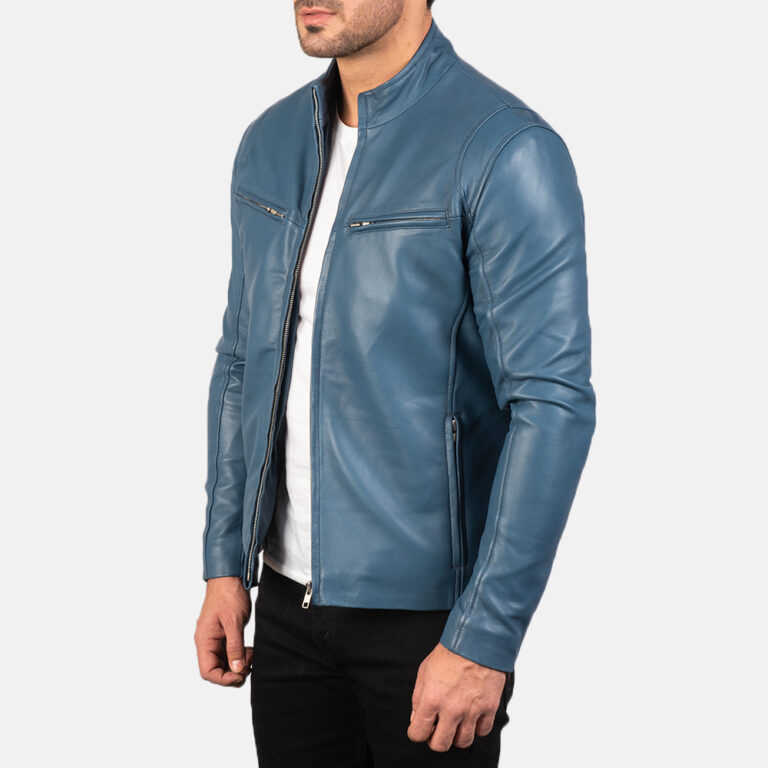 Mens Ionic Blue Leather Biker Jacket7985-3-1577532938723